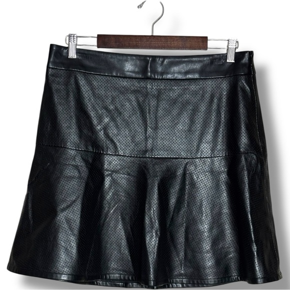 Ann Taylor Black Faux Leather A-Line Fit and Flare Mini Skirt - Picture 11 of 13